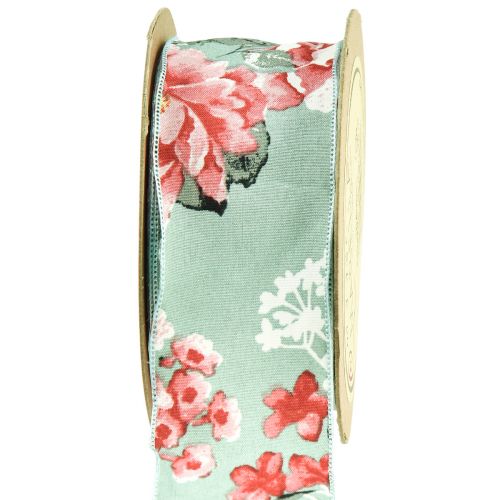 Gift ribbon flowers fabric ribbon turquoise red 40mm 15m