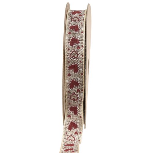 Product Gift ribbon hearts decorative ribbon beige red 15mm 15m