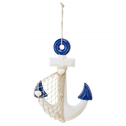 Anchor decoration wooden hanging white blue natural 32x2.5x22cm