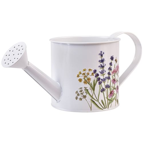 Floristik24 White metal watering can with floral motif, 13.5cm, decorative planter