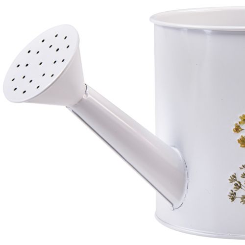 Product White metal watering can with floral motif, 13.5cm, decorative planter