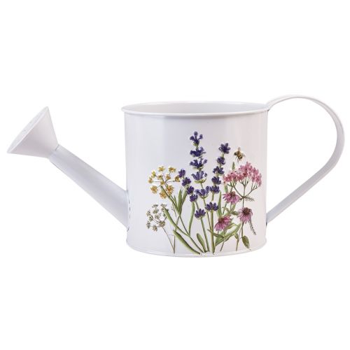 Product White metal watering can with floral motif, 13.5cm, decorative planter