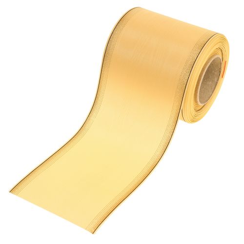 Product Decorative moiré wreath ribbon in yellow with gold edge, width 100mm, length 25m for floristry and decoration