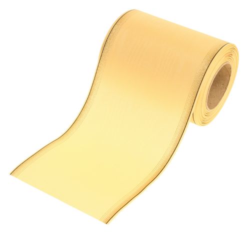 Floristik24 Moiré wreath ribbon, yellow with gold trim, 125mm x 25m - High-quality mourning ribbon, decorative ribbon, bow ribbon