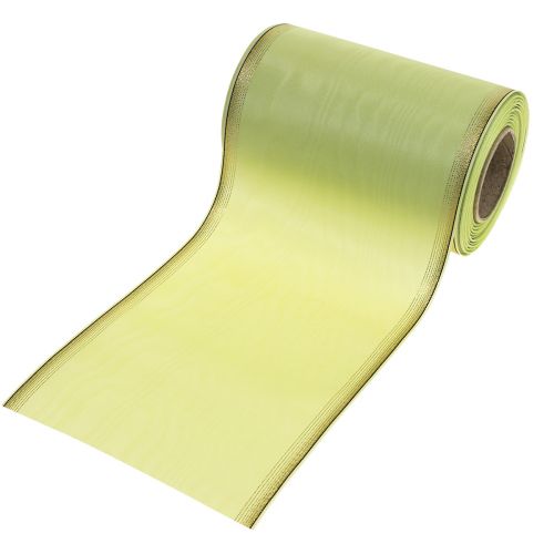 Moiré wreath ribbon 150mm 25m in light green with gold edge for floristry and decoration