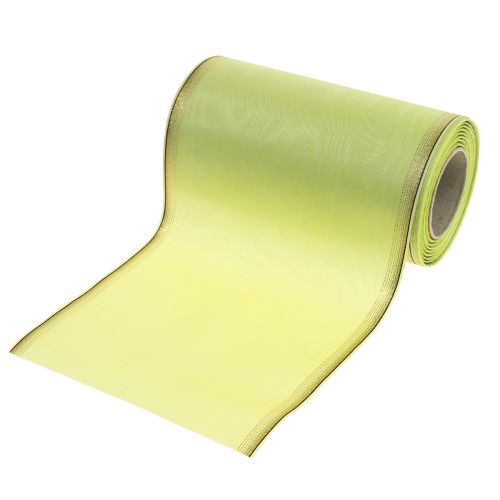Floristik24 Moiré wreath ribbon, light green with gold edge, 175mm x 25m, high-quality decoration for floristry