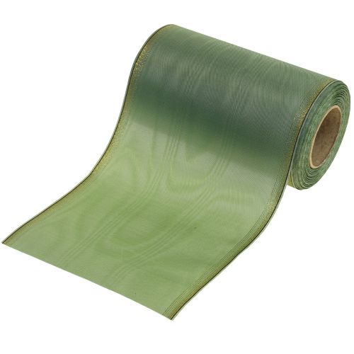 Floristik24 Moiré wreath ribbon sage green with gold edge - 175mm x 25m - decorative ribbon for floristry &amp; celebrations