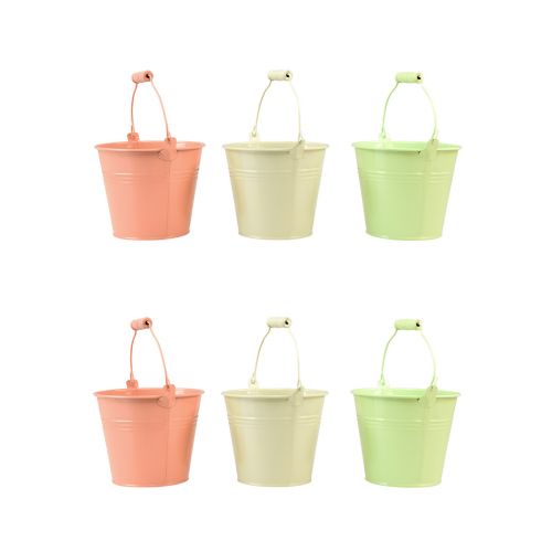 Bucket with Handle Planter Metal Pastel Ø14cm H12cm 6 pcs