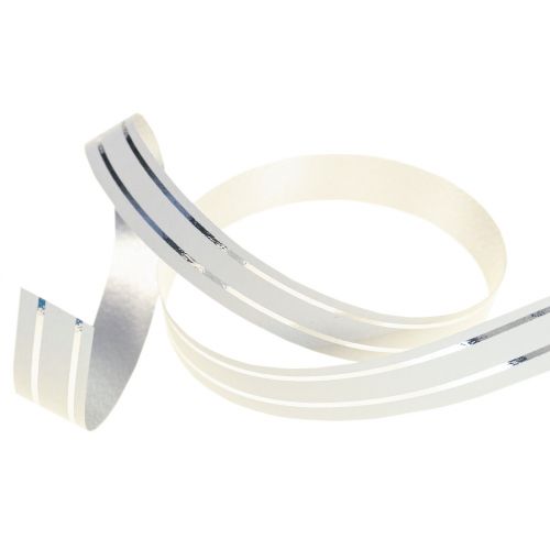 Product Curling ribbon gift ribbon white with silver stripe 10mm 250m