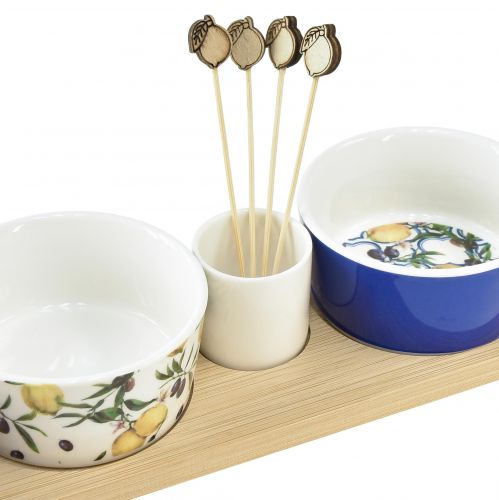 Floristik24 Tapas Set Bamboo Ceramic Lemons and Olives 40cm