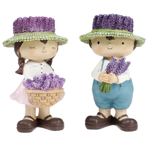 Decorative figures lavender decoration girl boy Ø8.5cm 14.5cm 2pcs