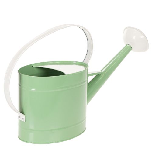 Metal decorative watering can, retro pastel green with white accents, for garden, balcony, and indoor use, 52.5x15x30cm | Floristik24.ie