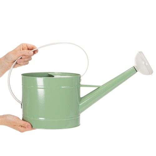 Metal decorative watering can, retro pastel green with white accents, for garden, balcony, and indoor use, 52.5x15x30cm | Floristik24.ie