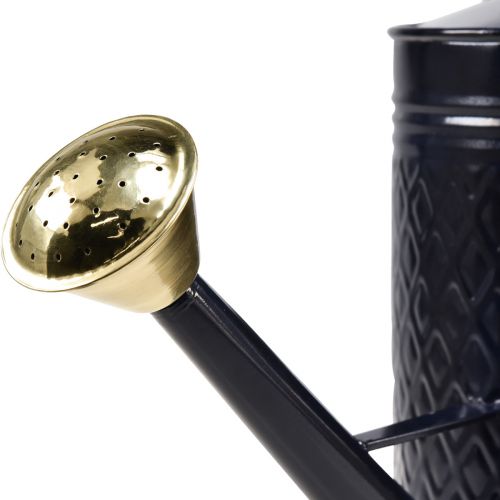 Product Decorative watering can, vintage blue and gold checkered metal, retro design for indoor use, garden, or balcony, 65cm