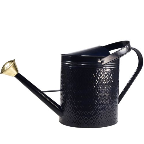 Product Decorative watering can, vintage blue and gold checkered metal, retro design for indoor use, garden, or balcony, 65cm