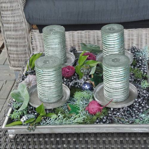 Floristik24 Advent tray with 4 candle holders 40 × 40cm antique look metal / glass silver