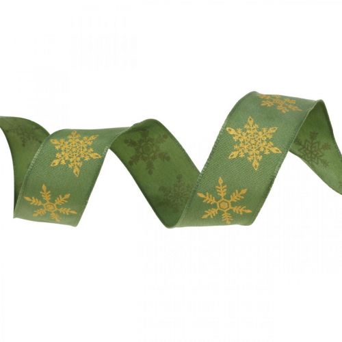 Product Ribbon Christmas snowflake green, yellow 25mm 15m