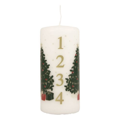 Product Advent calendar candle, Christmas pillar candle, white, 150/65mm, with numbers and Christmas tree