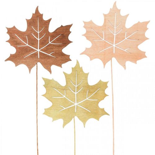 Product Autumn garden stake maple leaf wood W9.5cm L31cm 12pcs