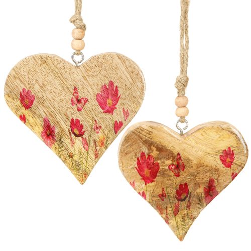 Floristik24 Wooden Heart Pink Flowers Hanging Ornaments 9.5×9cm 4pcs