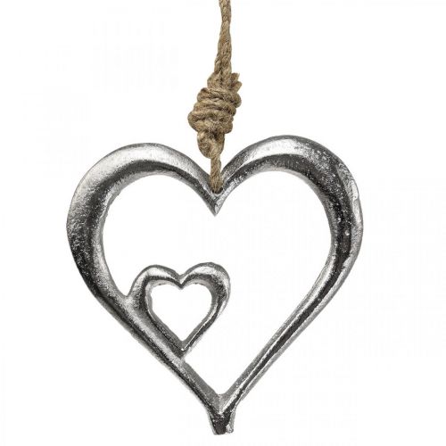 Pendant decorative heart metal silver natural 10.5x11x0.5cm