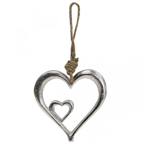 Floristik24 Pendant decorative heart metal silver natural 10.5x11x0.5cm