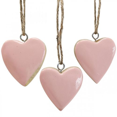 Pendant wooden hearts decorative hearts pink Ø5-5.5cm 12pcs