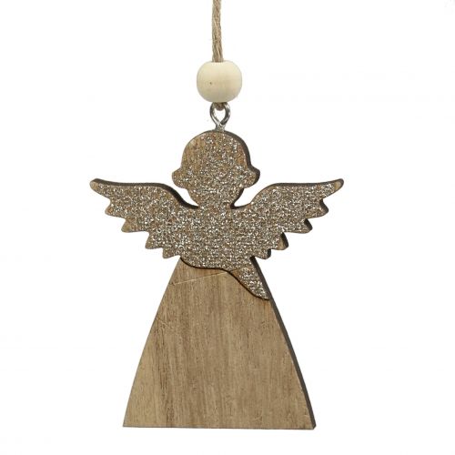 Floristik24 Pendant angel, natural fir tree with mica 8cm 6pcs