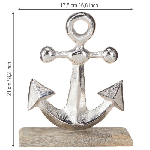 Product Anchor Decoration Metal on Wooden Base Silver Natural H21cm