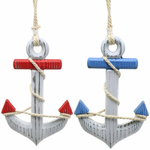 Floristik24 Deco anchor wood red/blue, white 15×23.5cm set of 2
