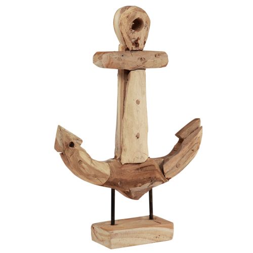 Anchor decoration wood metal with base teak maritime 26x7x38cm