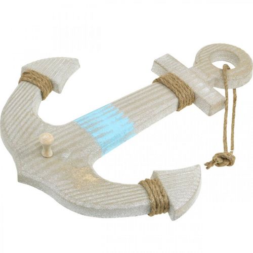 Product Anchor for hanging, maritime decoration hook, wooden bathroom decoration, vintage look H39cm
