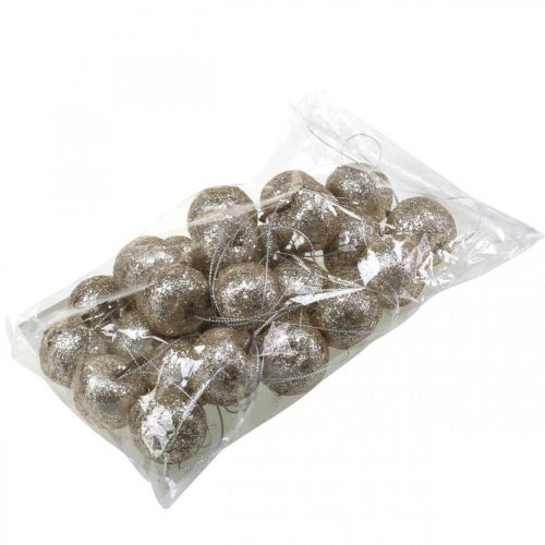 Floristik24 Decoration Mini Apple Glitter Champagne Tree Decoration Ø3.5cm 24 pcs
