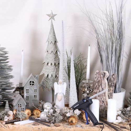 Decorative Christmas tree with wooden base for winter decoration, 40cm, 3 pieces | Floristik24.ie