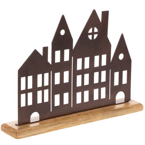 House row decoration, metal with wooden base, 30cm