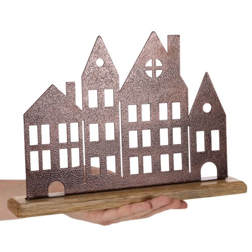 House row decoration, metal with wooden base, 30cm | Floristik24.ie