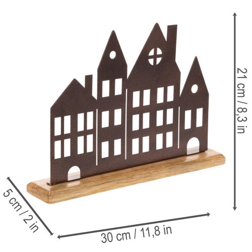 House row decoration, metal with wooden base, 30cm | Floristik24.ie