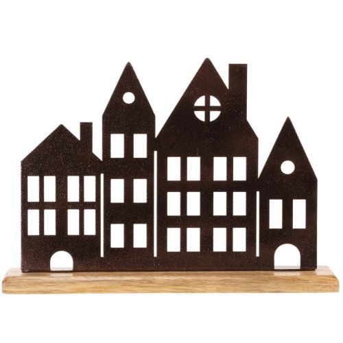 House row decoration, metal with wooden base, 30cm | Floristik24.ie