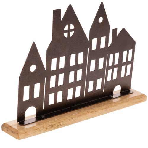 House row decoration, metal with wooden base, 30cm | Floristik24.ie
