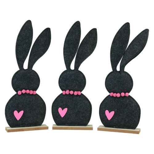 Table decoration Easter bunny decoration felt black with heart 45cm 3pcs