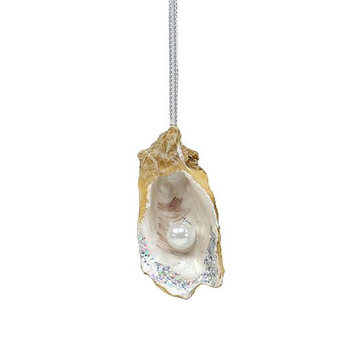 Floristik24 Oyster with pearl and mica to hang 8.5cm