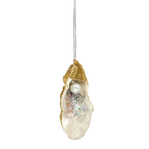 Floristik24 Oyster with pearl and mica to hang 10.5cm