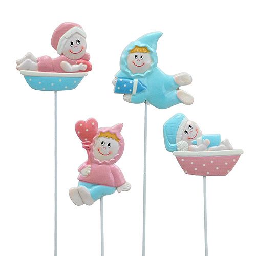 Floristik24 Baby decoration plug pink, blue 5cm L25cm 4pcs