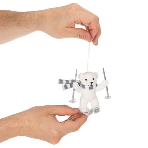Polar bear pendant on skis with scarf for hanging, 10cm, 2 pieces | Floristik24.ie