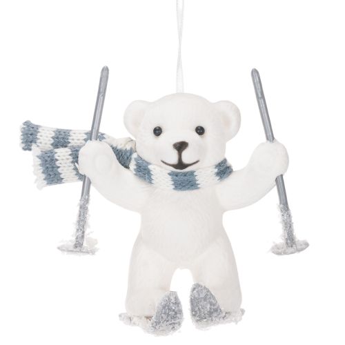 Polar bear pendant on skis with scarf for hanging, 10cm, 2 pieces | Floristik24.ie