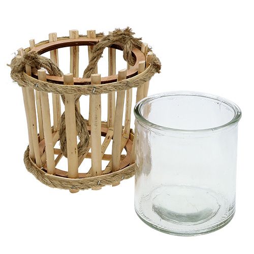 Floristik24 Bamboo basket with glass for hanging Ø14cm H13cm 2pcs