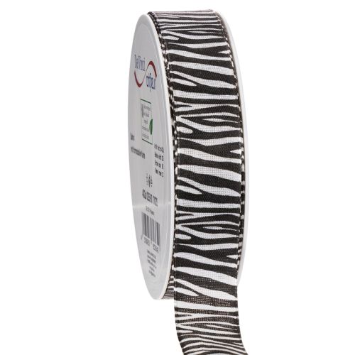 Gift ribbon with zebra print, 25mm wide, 20m long
