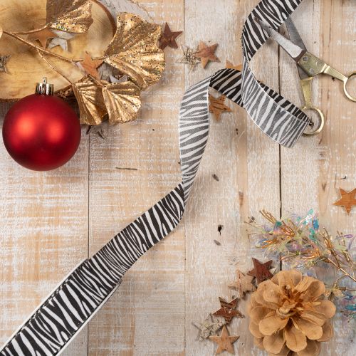 Gift ribbon with zebra print, 25mm wide, 20m long | Floristik24.ie