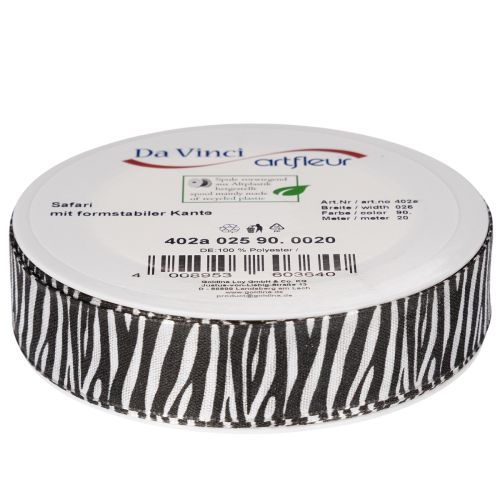 Gift ribbon with zebra print, 25mm wide, 20m long | Floristik24.ie