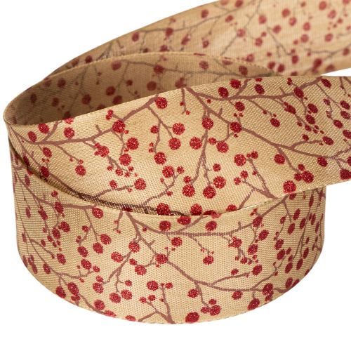 Decorative ribbon branches with red glitter berries, 40mm x 15m | Floristik24.ie